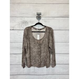 No Comment Plus Size Brown Cheetah Button Up Long Sleeve Top Size 3X